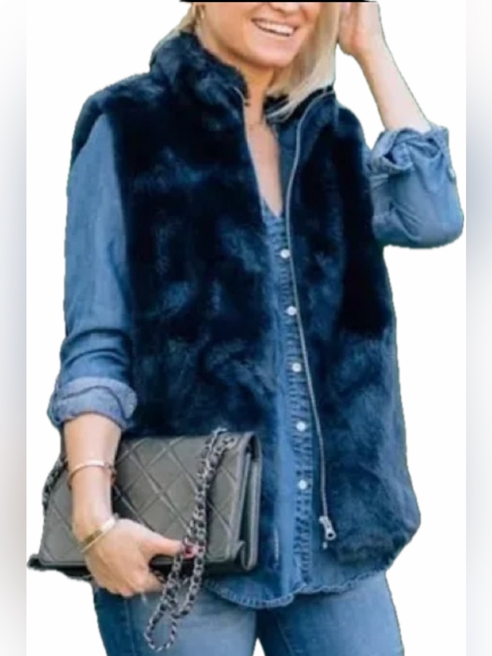 J. Crew Navy Faux Fur Vest
